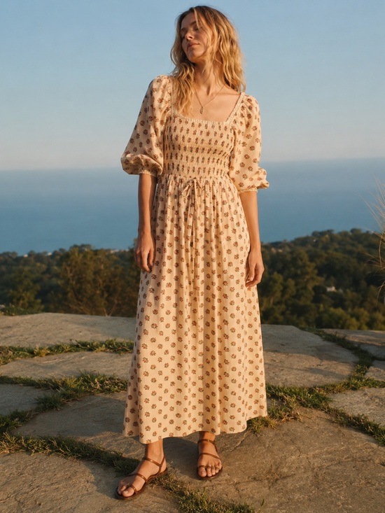 Christy Dawn Dresses & Skirts - Christy Dawn Katrina in Blooming Crocus Large Beige Floral Smocked maxi Dress